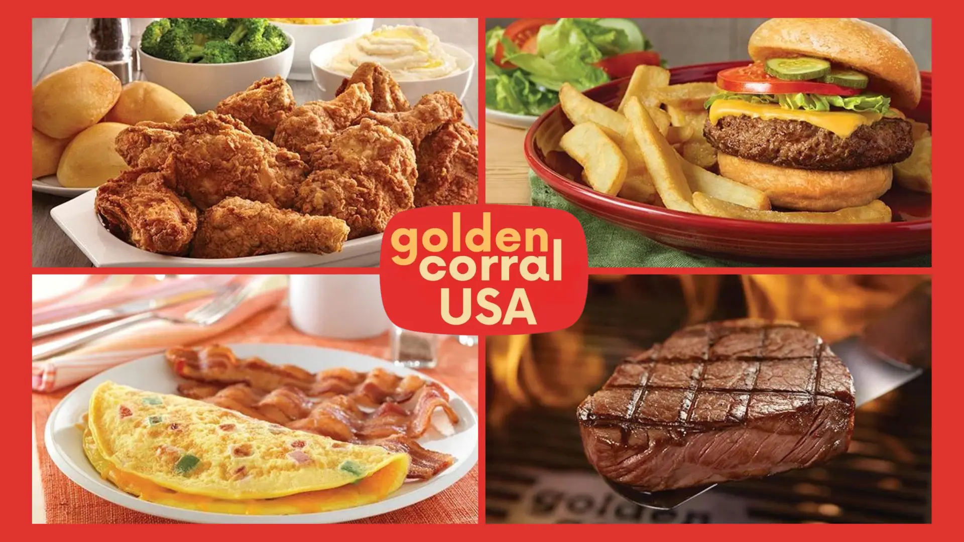 Golden corral breakfast, lunch and dinner menu list with detailed overview