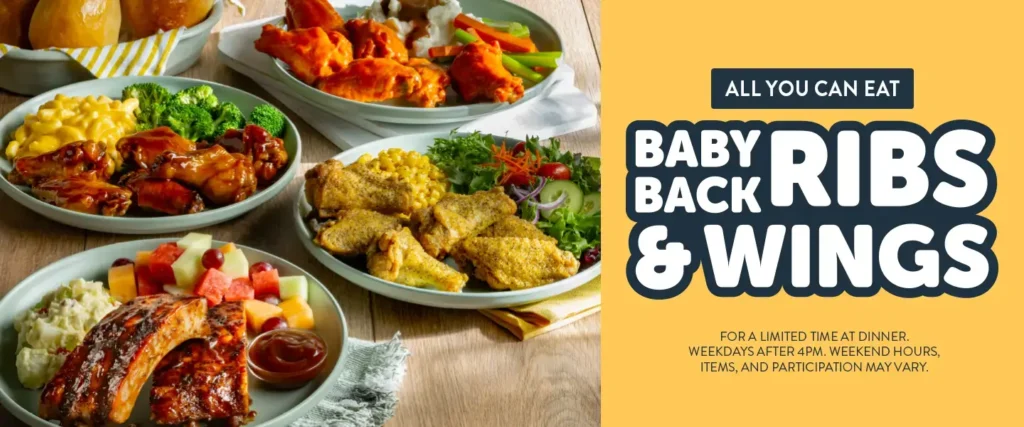 get the best deal to eat baby back ribs abd wings in the dinner this offer is for limited time in golden corral menu.